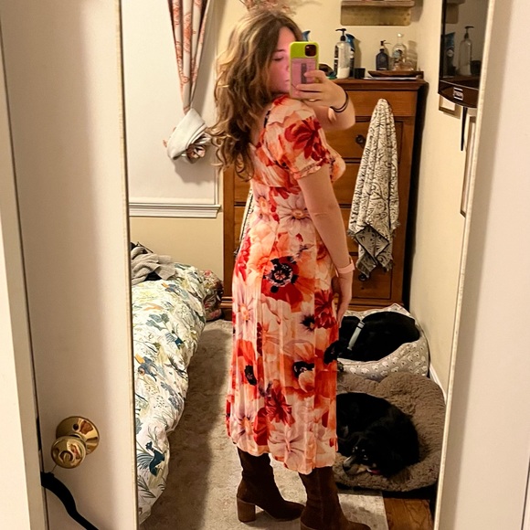Floral Button Down Puff Sleeve H&M Midi Dress - Picture 2 of 4
